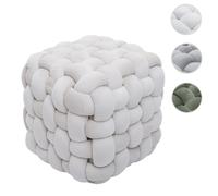 Mendler Pouf HWC-Q48, Pouf ottomane rembourré à nœuds, Velours (220 g/m²) 39 cm - Beige