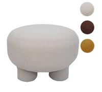 Mendler Pouf HWC-Q49, Pouf Ottoman rembourré, Tissu bouclé (200 g/m²) 55 cm - crème
