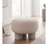 Pouf HWC-Q49, pouf ottoman rembourré, tissu bouclé (200 g/m²) 55 cm crème