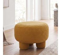 Mendler Pouf HWC-Q49, Pouf rembourré, Tissu bouclé (200 g/m²) 55 cm, Jaune Moutarde