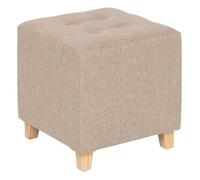 Atmosphera – Pouf carré Léandre – tissu beige – 35x35x35 cm – pieds en bois