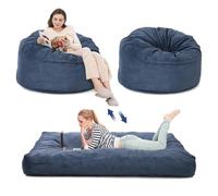 Pouf Lit Convertible En Velours Côtelé - Transformable En Matelas d’Appoint Ultra Confortable, Rembourrage En Mousse Mémoire - Pouf Salon/Chambre Utilisable En Futon/Matelas De Sol, 200x150x25cm, bleu