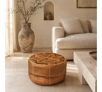 Pouf marocain en cuir de chameau gravé à la main Ø 40 cm H28 - artisanal, élégant et compact pour assise, repose-pieds ou décoration dans le salon, la chambre ou les environnements de style ethnique