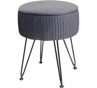 Pouf HWC-K47 compartiment de rangement Ø 33cm aspect velours gris clairs piètement noir