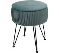 Pouf HWC-K47, tabouret avec compartiment de rangement, Ø 33cm, aspect velours vert, piètement noir