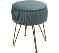 Pouf MENDLER HWC-K47 Ø 33cm, aspect velours vert, piètement or Vert G