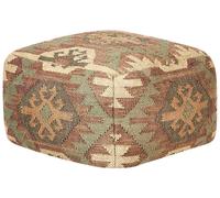 Pouf Moderne Carré avec Motif Géométrique Tissé en Jute Multicolore Cumbum