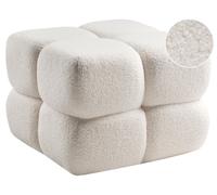 Pouf Moderne en Bouclé 60 x 60 cm Forme Cubique Meuble de Chambre Blanc Cassé Ca