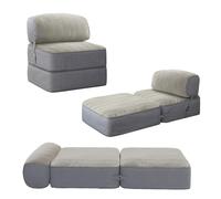Pouf modulable convertible 3 en 1 en lin polyester blanc - 77 x 72 x 65 cm