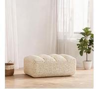 Pouf modulaire 104 cm en polaire granulée beige et blanc, forme ergonomique, extension repose-jambes, salon