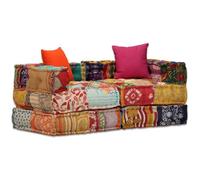 vidaXL Pouf Modulaire à 2 Places Canapé de Salle de Séjour Sofa de Salon Meuble de Salle de Séjour Maison Intérieur Patchwork Tissu