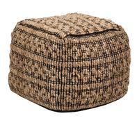 Pouf Ottoman Carré en Jute et Coton avec Pompons Remplissage Billes EPS salon en