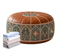 Pouf Ottoman de Rangement Rond 53cm Plancher Marocain en Simili Cuir Imperm | Pouf de rangement rond de 53 cm en simili cuir avec un extérieur imperméable, idéal pour ranger couvertures et vêtements