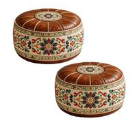 Pouf ottoman imperméable non rempli pour reposer les pieds couvercle 2pcs | Pouf en cuir artisanal de qualité supérieure rond fait à la main, rembourré oriental,Solution de rangement multifonctionnelle