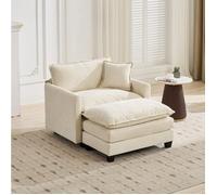 Pouf ottoman modulaire moderne 94 x 58 x 51 cm en chenille beige avec coussin double couche