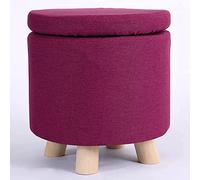 Pouf ottomane en coton et lin fuchsia - Élégant repose-pieds empilable et rangement bas pour salon, chambre à coucher, entrée - Décoration parfaite et aide au changement de chaussures