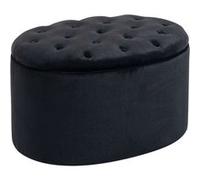 HOMCOM Banc Coffre Rangement, Tabouret Ovale, Banc de Rangement, Pouf Repose-Pieds en Tissu Effet Velours, pour la Chambre à Coucher, entrée, Salon, 71 x 52 x 42 cm, Noir