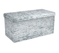 Intirilife Banc Pliable 76x38x38cm en Velours Bleu-Gris - Cube de siège avec Espace de Rangement et Couvercle recouvert de Velours - Sitzcube Repose-Pieds Pliable boîte de Rangement Coffre Tabouret