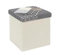 HOME DECO FACTORY - HD7491 - Coffre Pouf Pliable Patchwork Gris Mobilier Assise Coffre Banc Pliable Entree Salon Chambre Salle à Manger