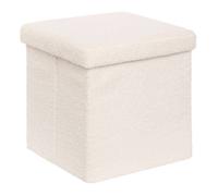 Pouf Pliable Coffre Jaiko en Bouclette Blanc 38x38cm - Atmosphera Créateur d'intérieur