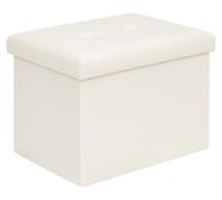Pouf pliable de rangement en similicuir, avec espace de rangement, dimensions : 42 x 32 x 32 cm, couleur : blanc