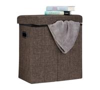 Pouf pliable Relaxdays H x l x P : 49 5 x 46 x 25 5 cm avec espace de rangement poignées lin polyester MDF marron