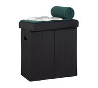 Pouf pliable Relaxdays H x l x P : 49 5 x 46 x 25 5 cm avec espace de rangement poignées lin polyester MDF noir