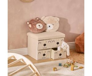 Pouf Pliant 4 Tiroirs En Bouclette - Ezzio Beige TU