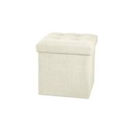 Atmosphera - Pouf Coffre de Rangement Pliant Lysandre Beige, Cube 38 cm, Assise Capitonnée - pour Salon, Chambre, Entrée
