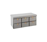 Pouf Pliant double gris 6 Tiroirs - L. 76,5 x l. 38 x H. 38 cm --