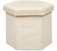 Atmosphera - Pouf Coffre Pliant Jaiko Octogonal - Tissu Bou lanc Ivoire, Siège et Table d'Appoint - pour Salon, Chambre, Rangement