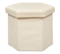 Pouf pliant héxagonal en bouclette - Ivoire