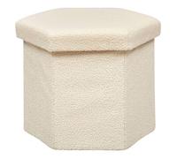 Atmosphera – Pouf coffre pliant Jaiko – Octogonal, bouclette – Ivoire