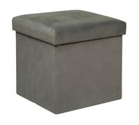 Pouf pliant ""Lilou"" en velours 38x38cm gris - Atmosphera Créateur d'intérieur