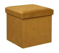 Atmosphera - Pouf Coffre Pliant Lilou Jaune Ocre, 38 x 38 cm, Velours - Siège d'Appoint, Rangement pour Salon, Chambre