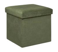 Pouf pliant ""Lilou"" en velours 38x38cm vert kaki - Atmosphera Créateur d'intérieur