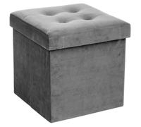 Pouf pliant ""Lysandre"" velours gris souris - Atmosphera Créateur d'intérieur