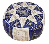 Pouf Pouf fassi marocain Fait à la Main en Fès en Cuir véritable Oriental Ethnique Repose-Pieds Couleur: Bleu foncé ou Bleu Clair ou Turquoise Selon disponibilité