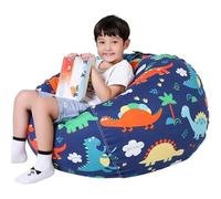 Pouf Rangement Peluches Enfant, Sac Rangement Jouets Pliable avec Fermeture Éclair (Dinosaure de dessin animé, 18in)