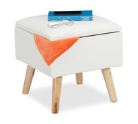 Pouf Relaxdays avec rangement, similicuir, H x l x P: 40 x 40 x 40 cm, avec couvercle, rembourré, blanc