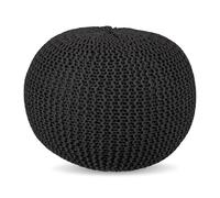Pouf Relaxdays, tricoté, HxD 33 x 46 cm, Rembourrage en polystyrène, Coussin de Sol Rond, Tabouret Boho, Gris foncé
