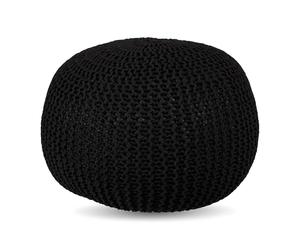 Pouf Relaxdays, tricoté, HxP : 33 x 46 cm, Rembourrage en polystyrène, Coussin de Sol Rond, Tabouret Boho, Pouf, Noir