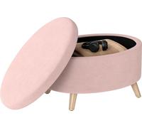Pouf rembourré avec espace de rangement - Banc ovale - Revêtement en velours - Pieds en bois massif d'hévéa - Supporte jusqu'à 120 kg - Dimensions 71 x 51,5 x 42 cm - Rose