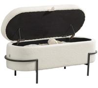 Pouf rembourré en acier, coffre de rangement avec revêtement en polaire (69 litres), coffre de rangement, couleur crème | Rembourrage en mousse | 11,5 kg | 114,5 x 40 x 48 cm