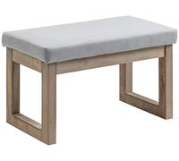Pouf - Repose-pied rembourré - Aspect lin - Assise rembourrée - Pieds en bois - Gris - 68 x 38 x 42 cm