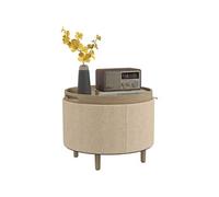 Pouf rond - HOMCOM - repose-pieds tabouret coffre rangement plateau réversible 3 en 1 - bois bouclette - Ø 35 cm - beige