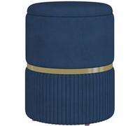Pouf repose-pied tabouret design avec coffre de rangement velours côtelé acier brossé doré bleu foncé Bleu G