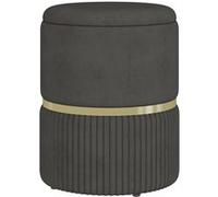 Pouf repose-pied tabouret design avec coffre de rangement velours côtelé acier brossé doré gris Gris G