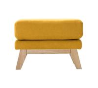 Pouf repose-pieds déhoussable scandinave en tissu effet velours jaune moutarde et bois clair OSLO