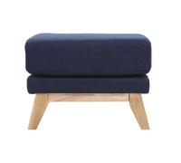 Pouf repose-pieds déhoussable scandinave en tissu bleu foncé et bois clair OSLO